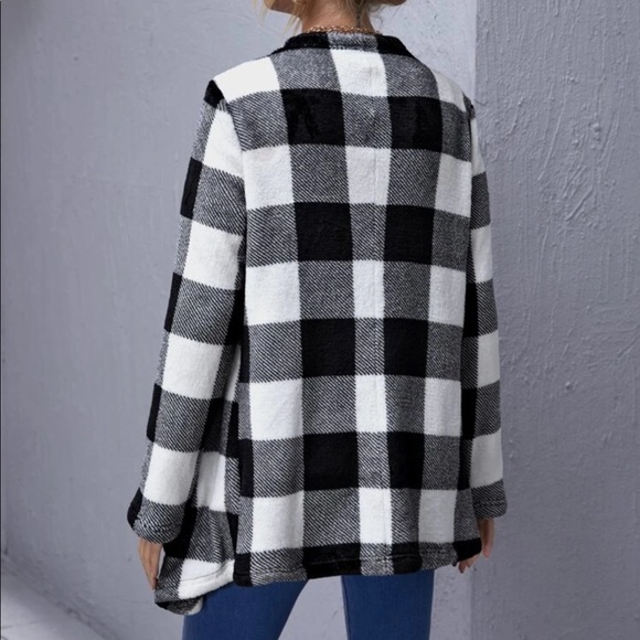 Gingham buffalo plaid waterfall cardigan teddy - Picture 2 of 2